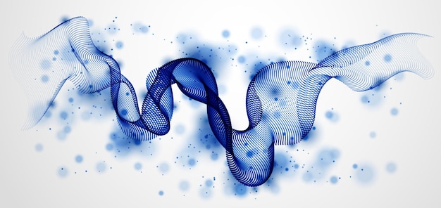 Dynamic particles sound wave flowing. Dotted curves vector abstract background. Beautiful 3d wave shaped array of blended points.