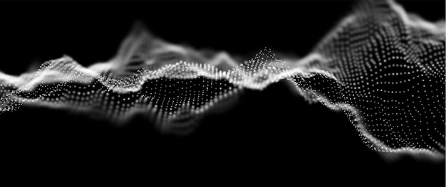 Dynamic white particle wave Abstract sound visualization Flow digital structure Data technology
