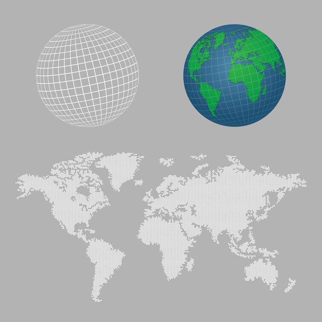 earth globe and dotted map   illustration isolated