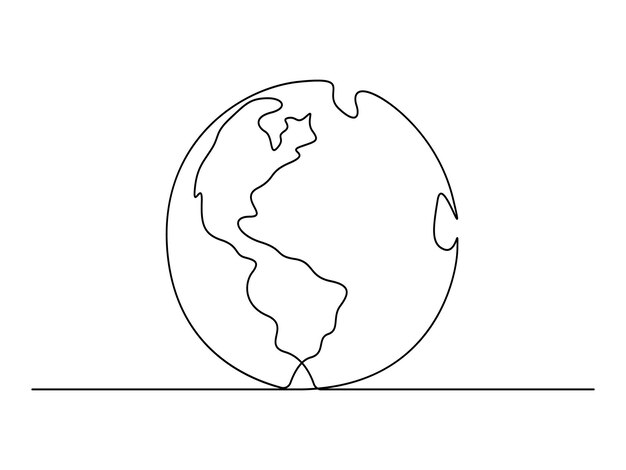 Earth globe continuous one line drawing vector illustration premium vector
