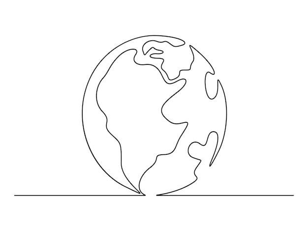 Earth globe continuous one line drawing vector illustration premium vector