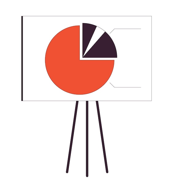 Easel stand for display board with pie chart flat line color isolated vector object Data analysis Editable clip art image on white background Simple outline cartoon spot illustration for web design
