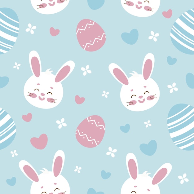 easter pattern bunnies and eggs on blue background