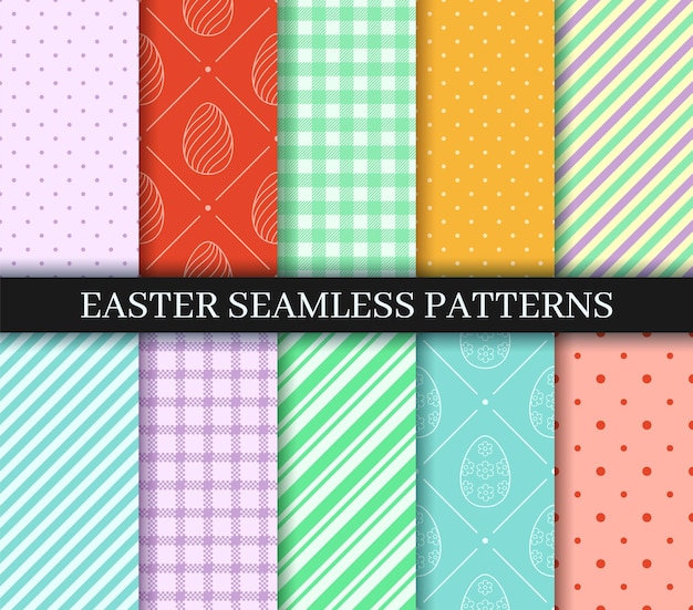 easter seamless patterns set eggs gingham polka dot and striped pattern designs collection
