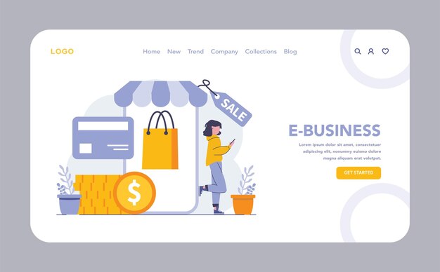 ebusiness web or landing page digital storefront showcases sale options and online payment consumer