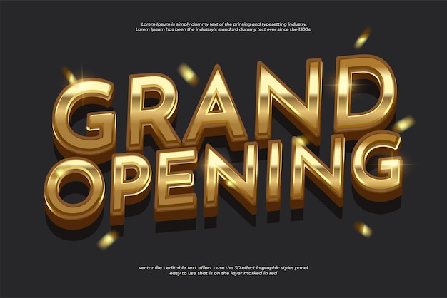 editable grand opening 3d text effect template with a luxurious and shiny theme
