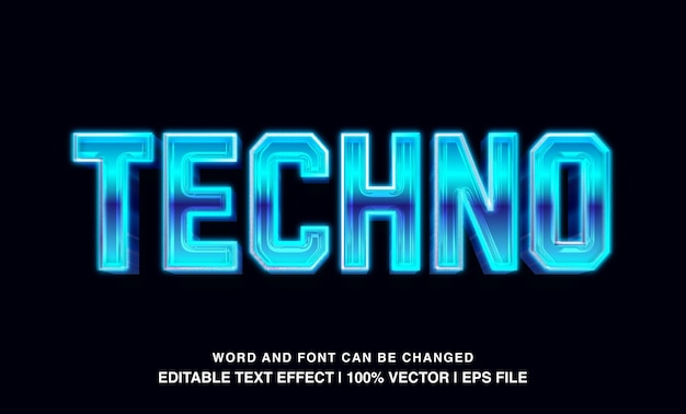 editable techno blue neon futuristic text effect