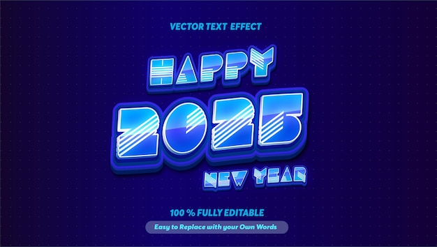 Editable text effect 3D Happy New Year number 2025 Neon Style Glow Gradient template style premium