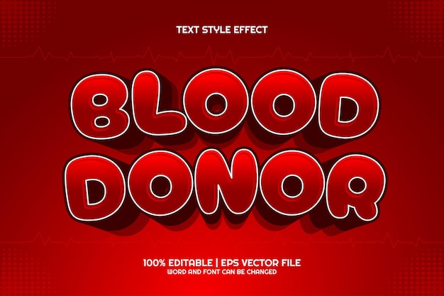 Editable text effect Blood Donor 3D cartoon style