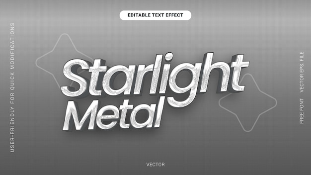 Editable text effect Chrome gray monochrome y2k style Starlight metal