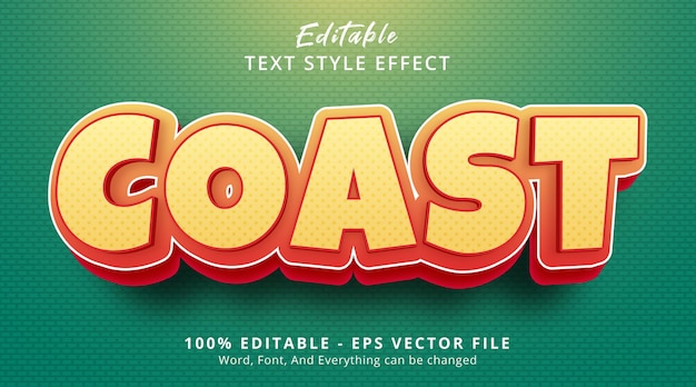 editable text effect, coast text on headline cartoon style effect