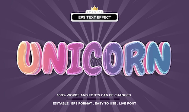 Editable text effect colorful unicorn text style