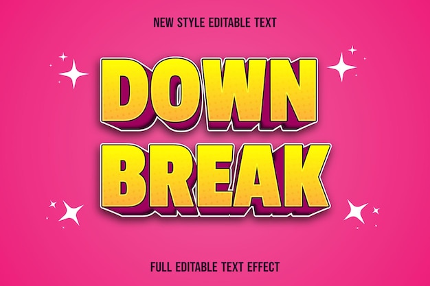 Editable text effect down break color yellow and pink