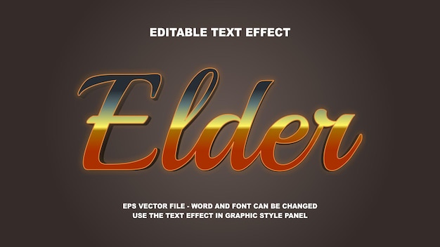 editable text effect elder 3d vector template