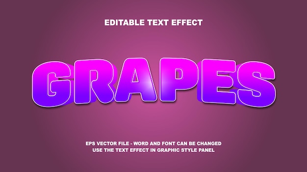 editable text effect grapes 3d vector template