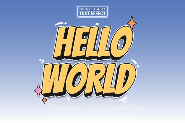 editable text effect hello world 3d cartoon template style modern premium vector