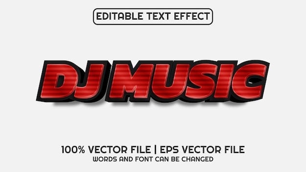 Editable text effect modern 3d DJ MUSIC and minimal font style