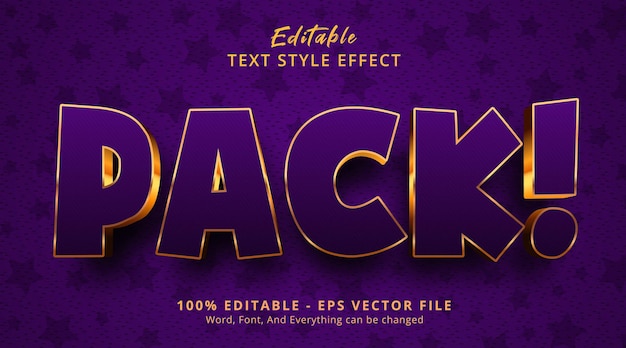 Editable text effect, Pack! text on purple and golden color style
