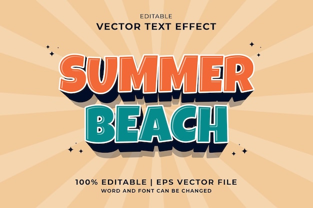 Editable text effect Summer Beach 3d Cartoon template style premium vector