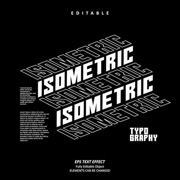 Editable Text Effect Vector of Black White Line Kinetic Isometric Typography for Poster Printing