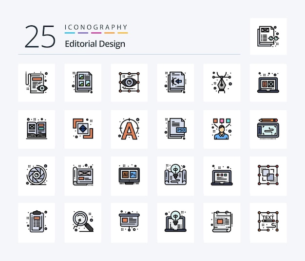 Editorial Design 25 Line Filled icon pack including design vector art design view