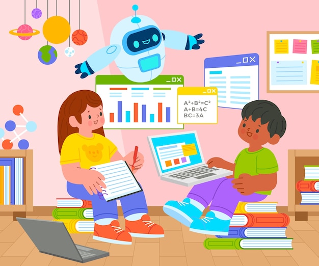 Education and technology hand drawn illustration