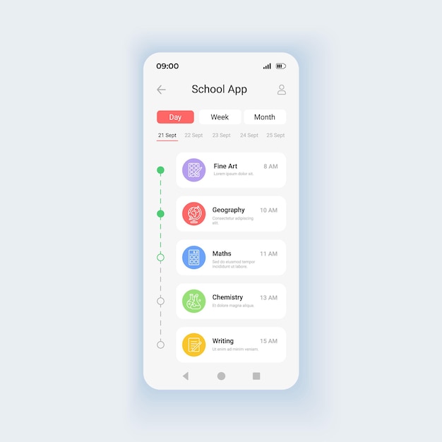 education courses menu daytime mode smartphone interface vector template