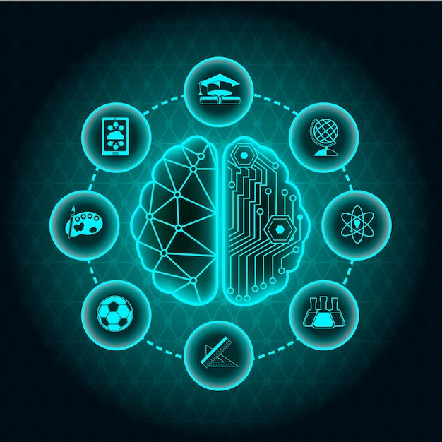 Education icons set with abstract background