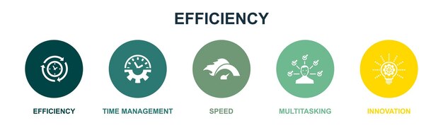 Efficiency time management speed multitasking innovation icons Infographic design template Creative concept with 5 steps
