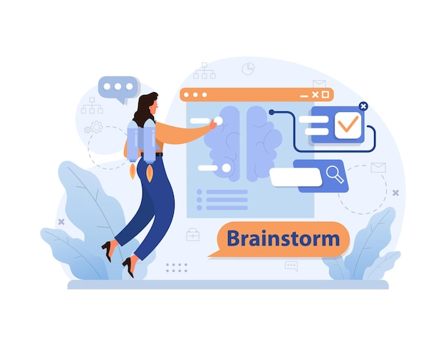 Efficient digital brainstorming in action dynamic woman interacts with a user interface executing