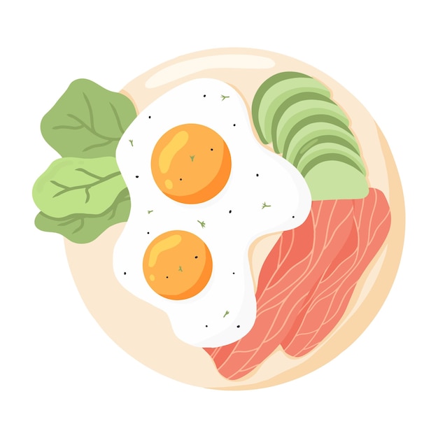 eggs on a plate fried eggs with avocado and fish vector illustration in cartoon style english delicious breakfast omelet with avocado and fish