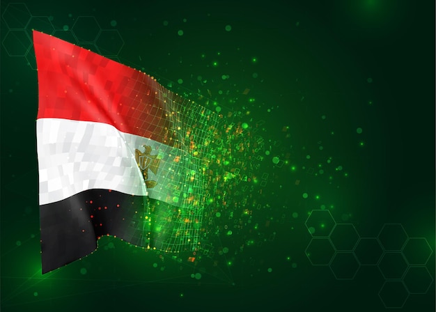 Egypt, 3d flag on green background with polygons