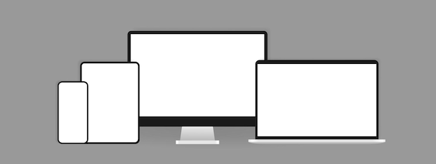 Electronic devices mockup set Realistic computer laptop tablet and smartphone Template for infographics or presentation UI design interface Vector illustration