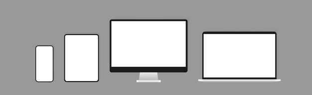 Electronic devices mockup set Realistic computer laptop tablet and smartphone Template for infographics or presentation UI design interface Vector illustration