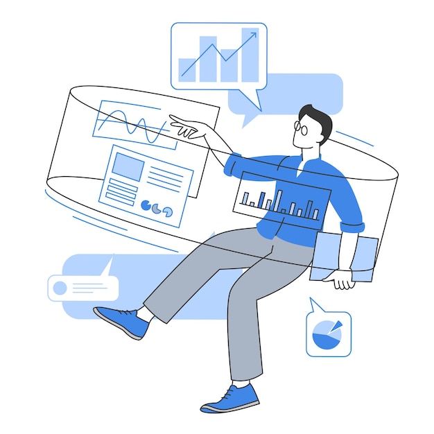 Electronic document management data system and business analytics technology virtual screen dashboard vector concept Company performance analysis concept Statistics and business statement