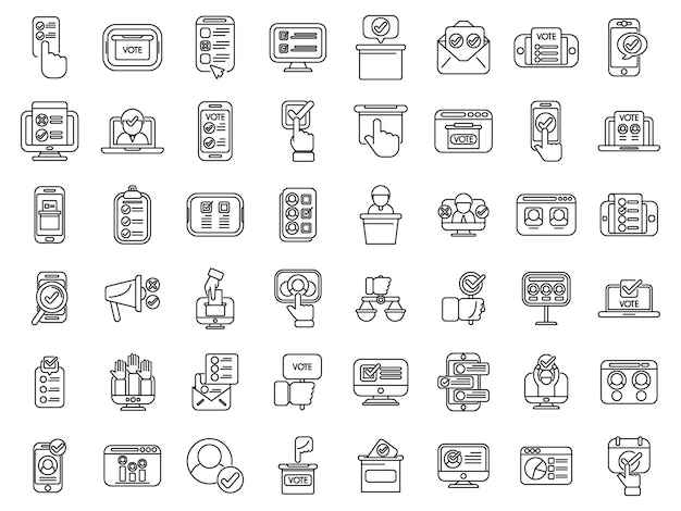 Electronic voting icons set outline vector Phone vote digital