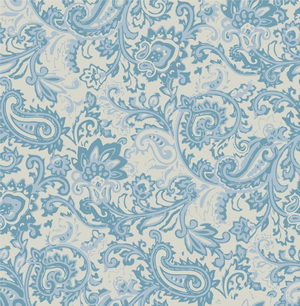 Elegant blue paisley pattern with floral and swirl elements