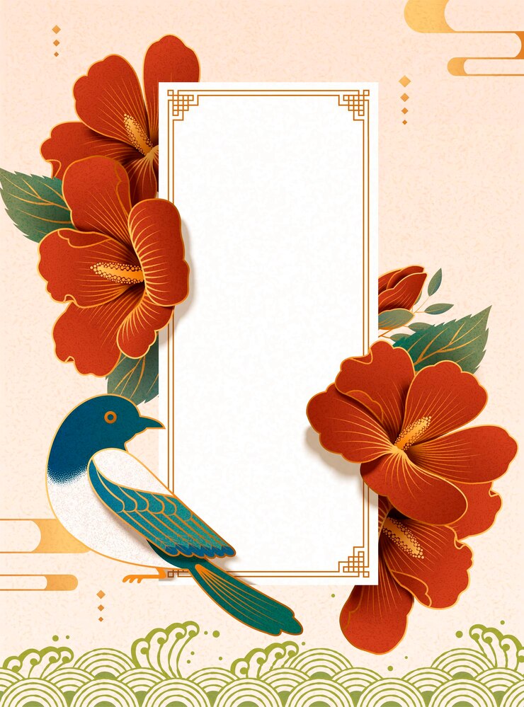 Vector elegant hibiscus and magpie in paper art background
