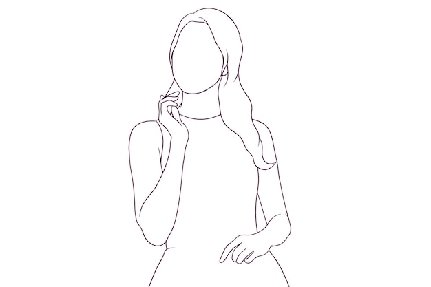 Elegant Woman Standing Graceful Concept Hand Drawn Vector Illustration