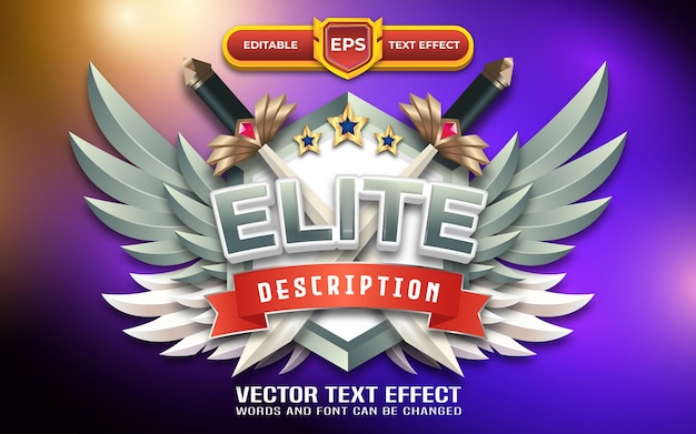 Elite emblem 3d game logo with editable text effect and game theme