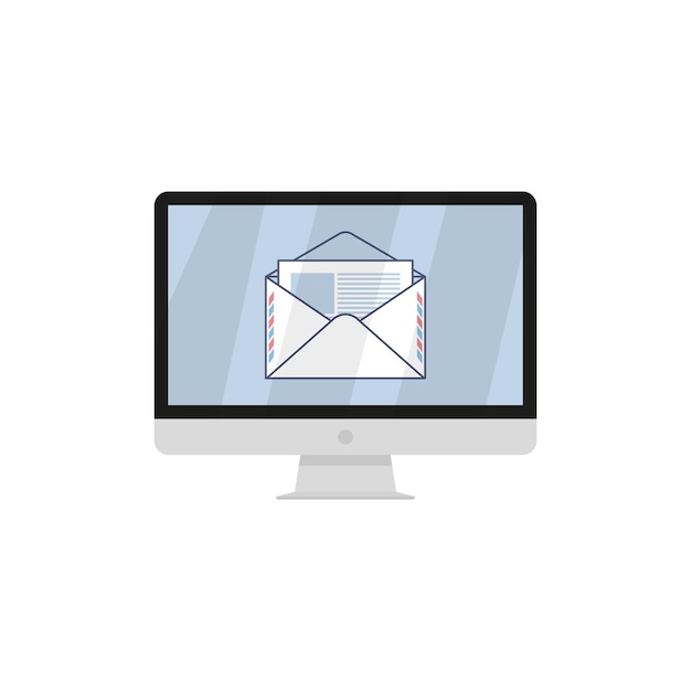 Email on a stationary monitor flat vector