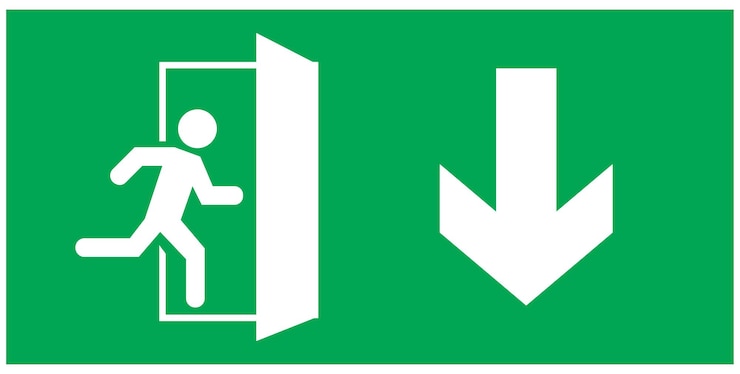 Vector emergency exit sign running man icon to door green color arrow vector warning sign plate warning