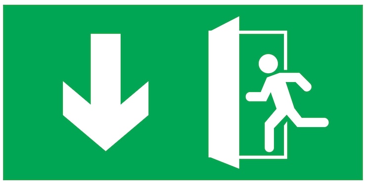 Vector emergency exit sign running man icon to door green color arrow vector warning sign plate warning
