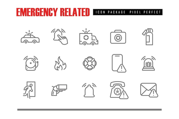 emergency situation Related Vector Line Icons pixel perfect set for web or mobile app vector