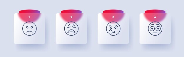 Emoticon set icon Sadness crying laughter surprise fright anger consternation startle distempered emotion feeling emoji Mood concept Glassmorphism style Vector line icon for Business