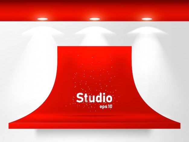 Empty bright red table in studio space for displaying content design.