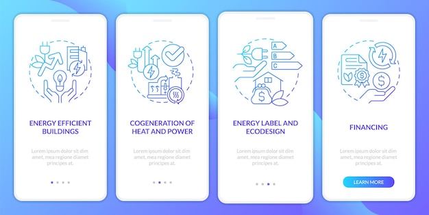 energy efficiency and conservation blue gradient onboarding mobile app screen