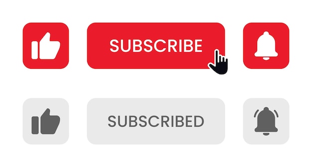 engagement icons set subscribe subscribed button hand gesture bell notification thumbs up sign
