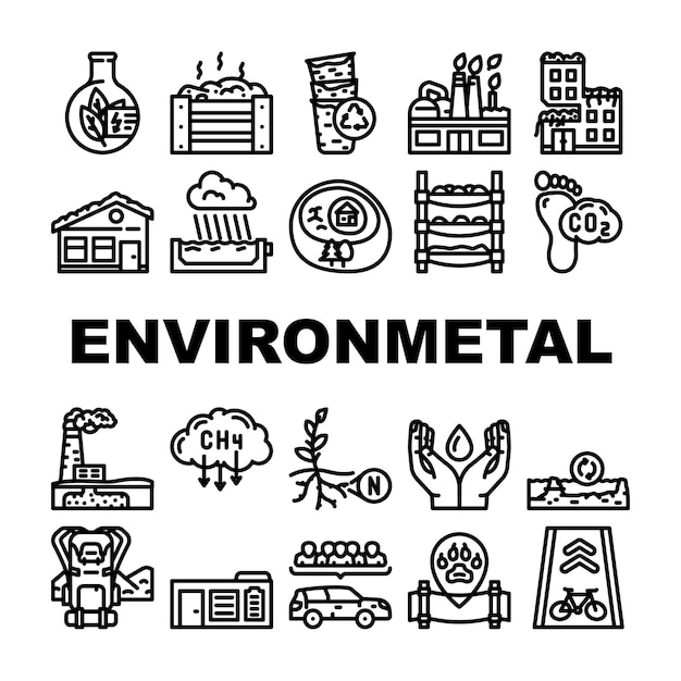 Engineer environmental technology icons set vector environment worker industry man people concept engineering ecology engineer environmental technology black contour illustrations