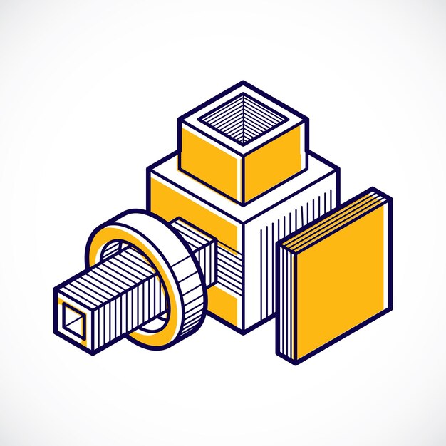 engineering abstract shape, 3d vector polygonal figure.